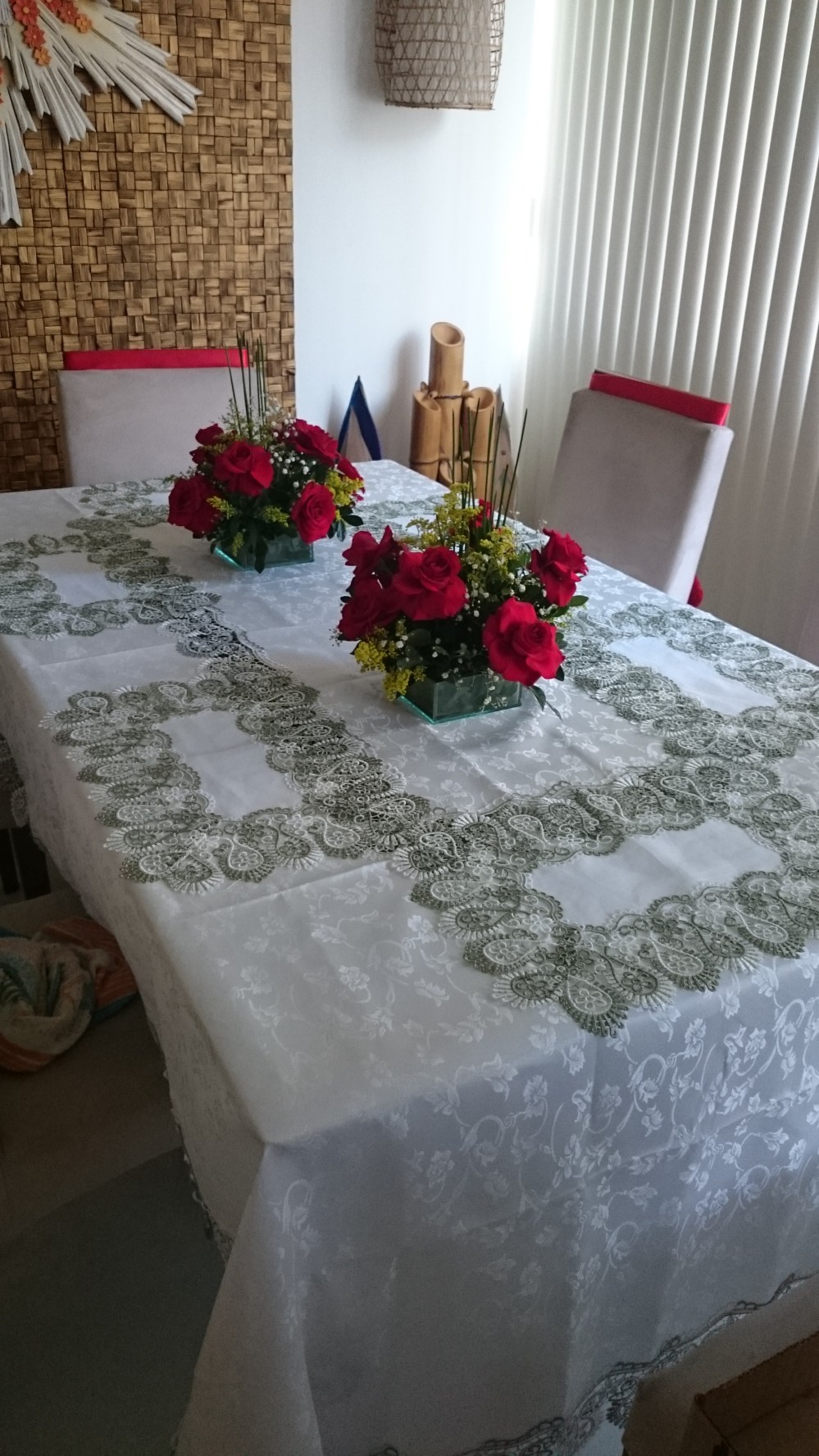 toalha de renda verde para natal